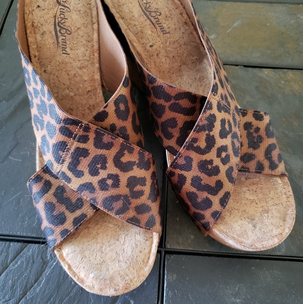 Lucky Brand cork wedges Leopard print
